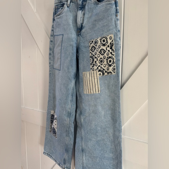 H&M Quilted Patchwork High-waisted Wide Leg Jeans - Girls Size 12 - Picture 2 of 5